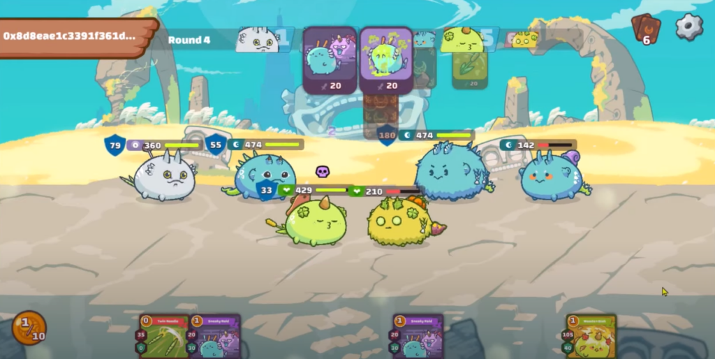 Screenshot of an Axie Infinity in-game battle