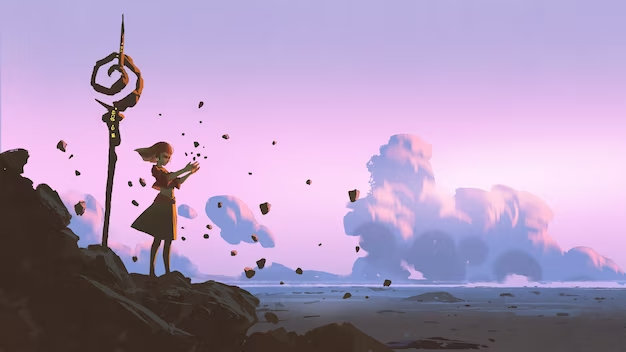 The character of the game stands on a mountain